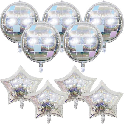 9 Pcs Disco Ball Balloons and Star Balloons 22/18 4D Ball Balloons Laser by Froova
