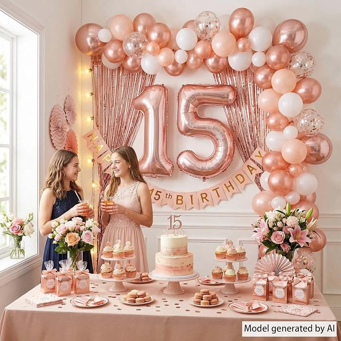 Rose Gold Number 15 Balloon 40 Inch, Radiant Foil Duo - Image 3