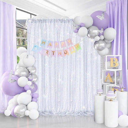 Laser Silver Sequin Backdrop Curtains 4 Pcs 2ftx8ft Glitter Fabric | Sparkly - Image 4