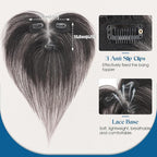 Hair Topper with Side Bangs Human Hair Curtain Bangs Topper for Women, T-part Lace Base Real Human Hair Topper Hair Piece for Daily Wear(Side Bangs,Natural Black)