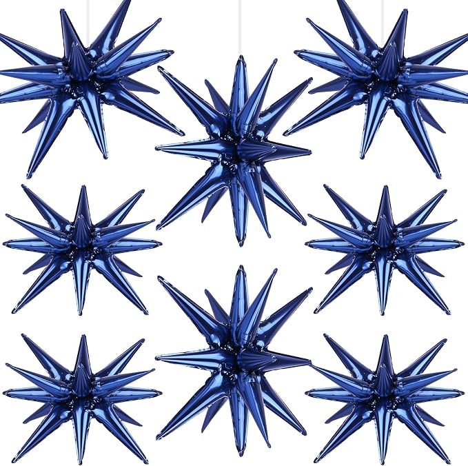 8 Pcs Navy Blue Star Balloons, 27/22 inch Explosion Foil Balloons by Wrbin