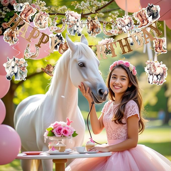Horse Birthday Decorations for Girls, Happy Birthday Banners, Western Party for - Image 4