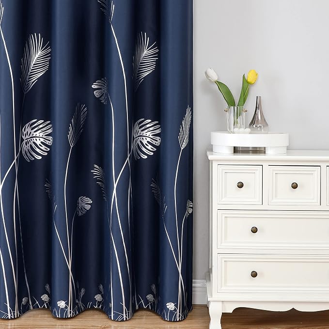 Elegant Silver Palm Tree Pattern Blackout Curtains Foil Print Light Blocking - Image 2