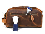10" Premium Leather Toiletry Travel Pouch With Waterproof Lining Black Color | King-Size Handcrafted Vintage Shaving Kit By Aaron Leather Goods