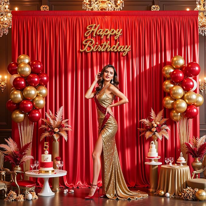 10x10 ft Red Glitter Backdrop Curtain - Image 3