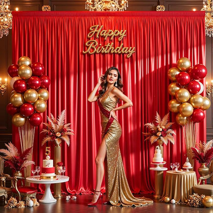 10x10 ft Red Glitter Backdrop Curtain - Image 3