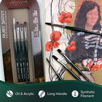 Silver Brush Limited RS-2504 Ruby Satin Mixed-Media Variety Set, Paintbrushes for Oil, Acrylic, and Heavy Body Paints, Set of 4, Size 4 Round, Flat, Bright, & Filbert Brushes, Long Handle
