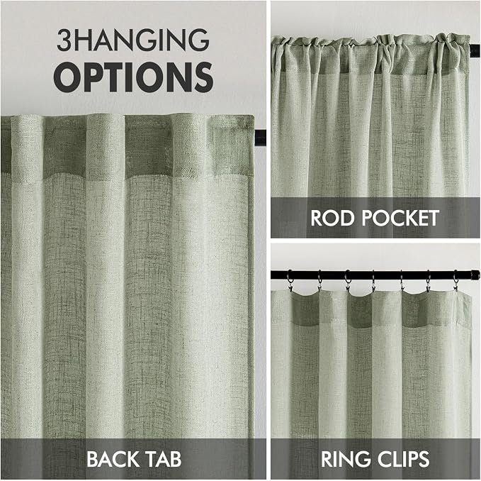 MIULEE Sage Linen Curtains 52x108 Inch - Image 3