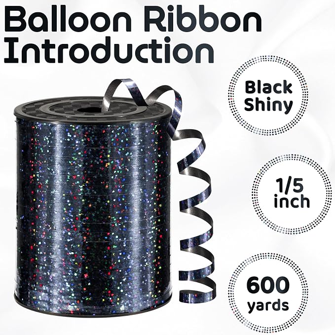 600 Yards Black Curling Ribbon 1/5 Inch Black Shiny Balloon String, Thin Curly - Image 2