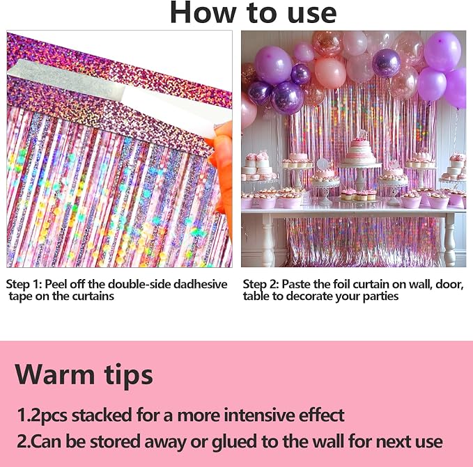 4 Packs Pink Foil Fringe Curtain, Baby Shower, Princess Bachelorette Cowgirl - Image 8