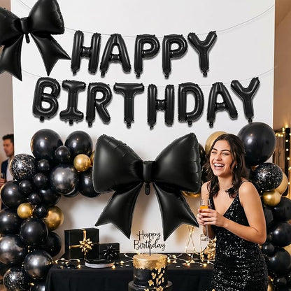 Vuzvuv Black Happy Birthday Balloons, 38 Inches Huge Bow Aluminum Foil Balloons - Image 5