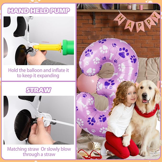 40 Inch Pink Dog Paw Balloons, Numeral 3 Birthday Balloons - Image 4