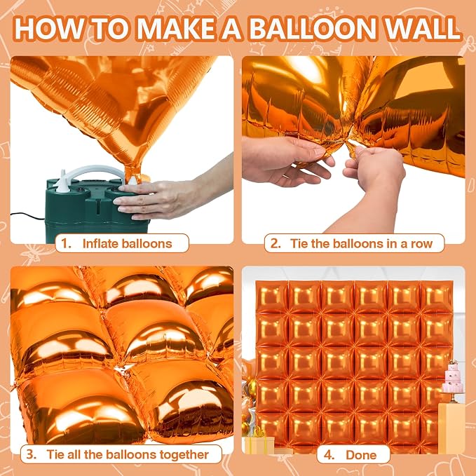 NISOCY 36PCS Metallic Orange Square Foil Balloons Wall Backdrop | Double Sided - Image 4