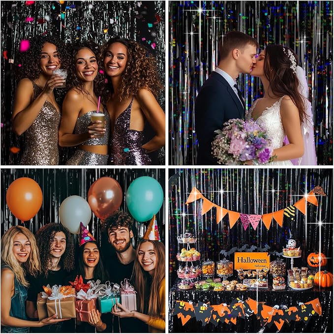 4 Packs Black Foil Fringe Curtain, Glitter Metallic Tinsel Backdrop - Image 4