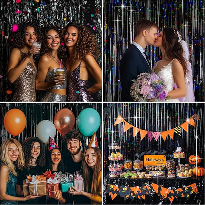 4 Packs Black Foil Fringe Curtain, Glitter Metallic Tinsel Backdrop - Image 4