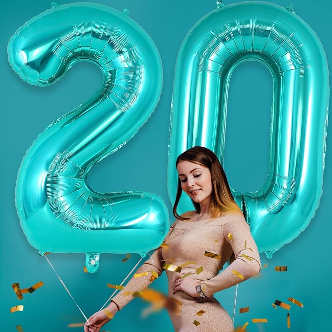 Teal Blue Number 2 Balloon, 40 Inch Big Large Foil Helium Number Balloons - Image 6