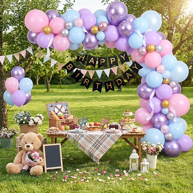 RUBFAC Pink Purple Blue Balloons, Iridescent Party Balloons, 12 Inch Pastel - Image 5