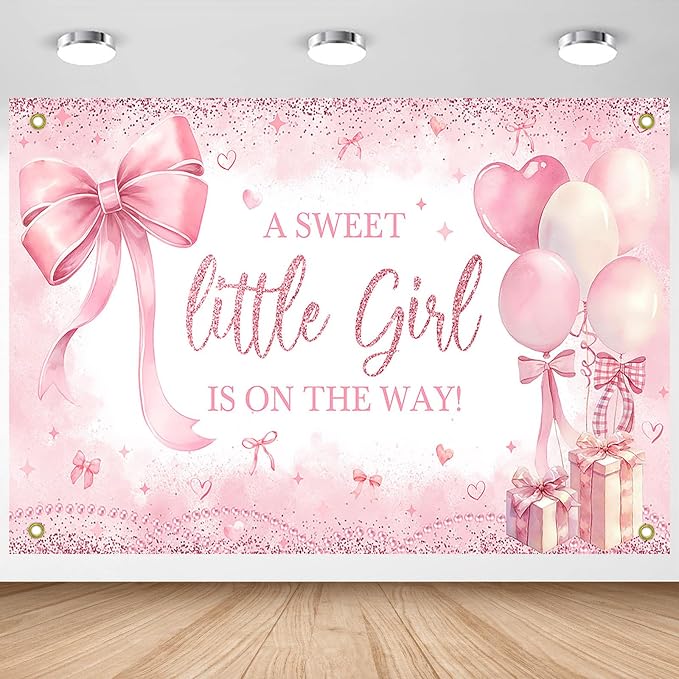 Pink Bow Baby Shower Banner Girl Baby Shower Party Decorations A Sweet Little by AVEZANO