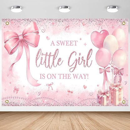 Pink Bow Baby Shower Banner Girl Baby Shower Party Decorations A Sweet Little by AVEZANO