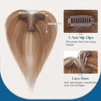 Hair Topper with Side Bangs Human Hair Curtain Bangs Topper for Women,3.54x4.92 T-part Lace Base Real Human Hair Topper Hair Piece for Daily Wear(Side Bangs,Light Brown)