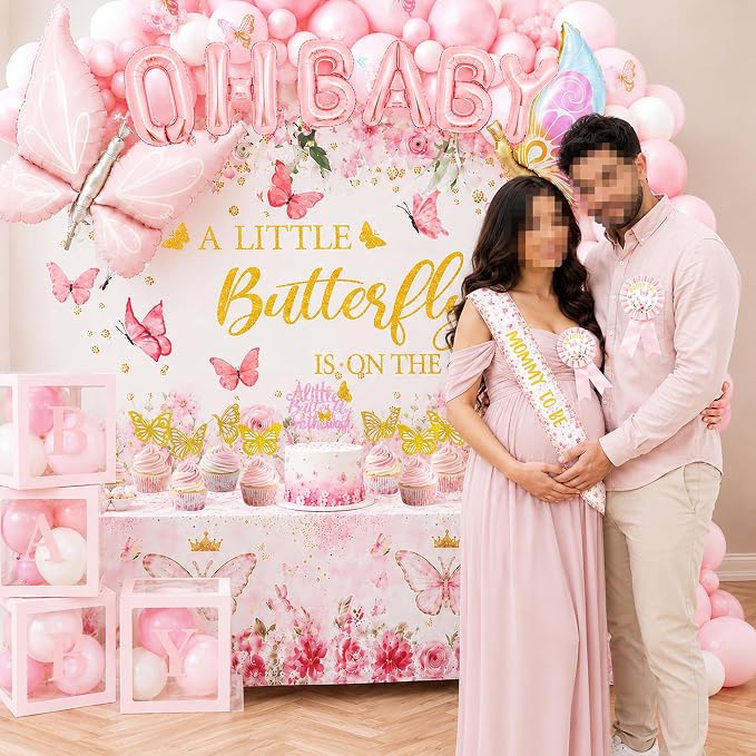 Pink Butterfly Baby Shower Decorations - Image 2
