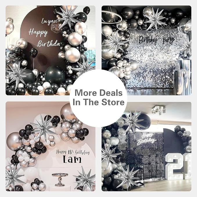 LOOLEY 137Pcs Black and Silver Balloons Garland Arch Kit w Stars - Image 2