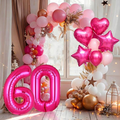 40 Inch Number Balloon Hot Pink 60 Set Pink Theme 60th Birthday Decor 10Pcs | - Image 4
