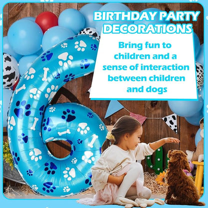 40 Inch Blue Dog Paw Birthday Balloons, Number 6 Balloons - Image 7