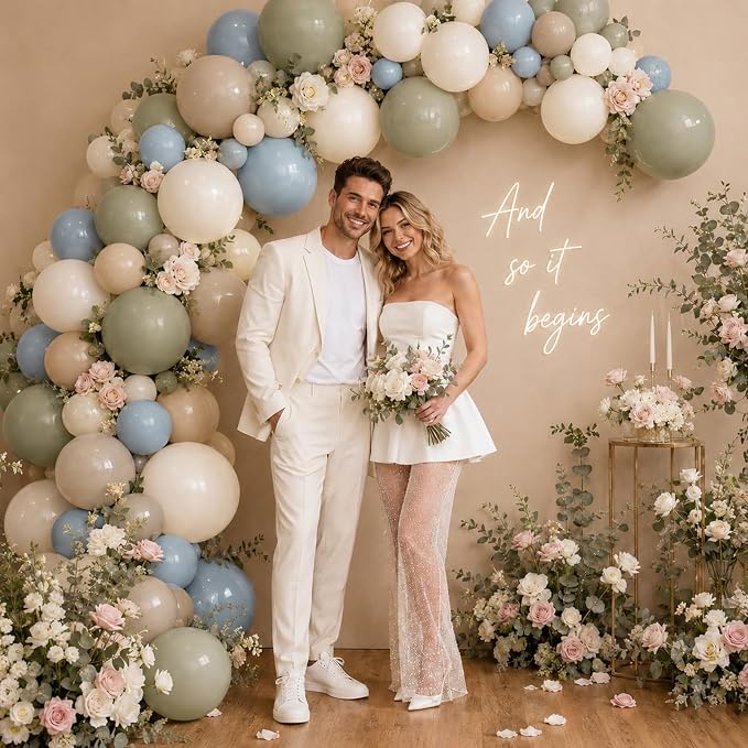 Dusty Blue Sage Green Balloon Garland Arch Kit, Double Stuffed Fog Blue Green - Image 6