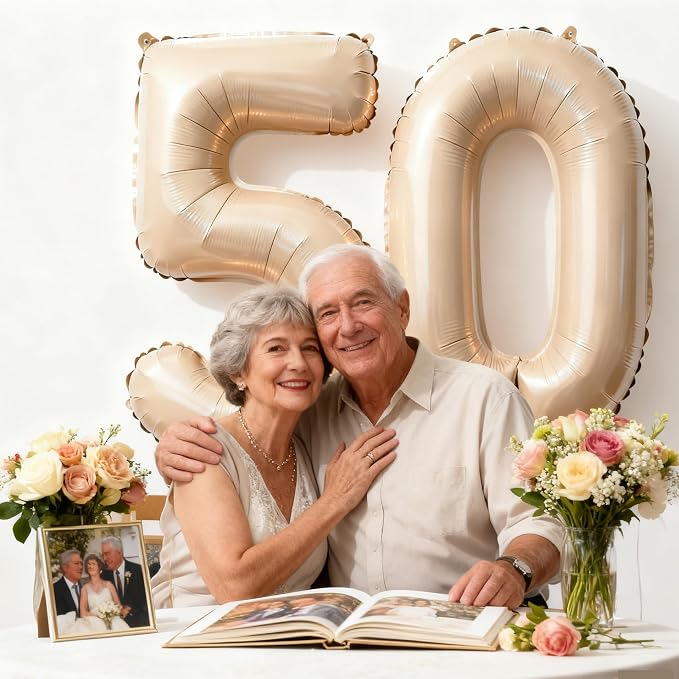 Beige Number 50 Balloons 40 Inch Giant Beige 50 Foil Mylar Balloons - Image 6