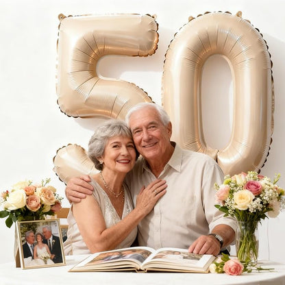 Beige Number 50 Balloons 40 Inch Giant Beige 50 Foil Mylar Balloons - Image 6