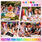 10 Colors Festive Fun Hair Chalk CombsInstant Hair Color Comb,Washable & Temporary Hair Color Dye for All Ages, Hair DIY Perfect for Birthday Party Christmas Gifts New Year