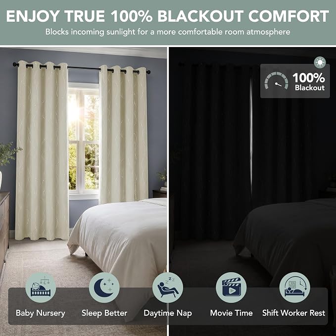 Deconovo 100% Blackout Living Room Curtains 63 Inches Long, Thermal Insulated - Image 7