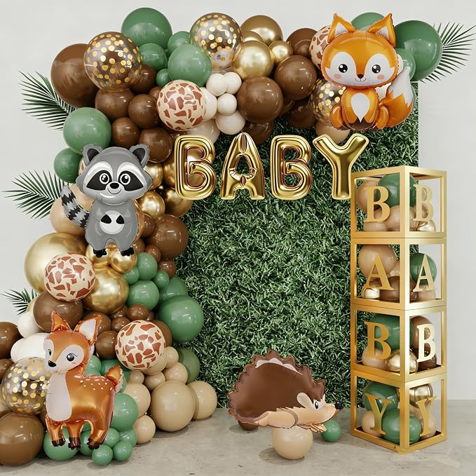 Amandir 137pcs Woodland Animals Baby Shower Decoration Boxes | Sage Green Brown by Amandir