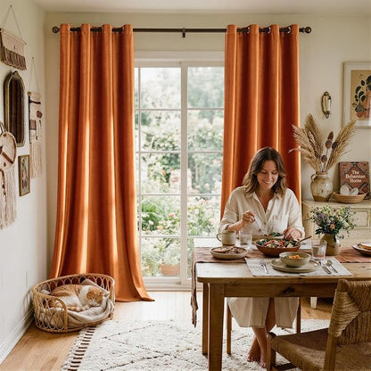 Velvet Burnt Orange Blackout Curtains 108 inch Length - Image 4