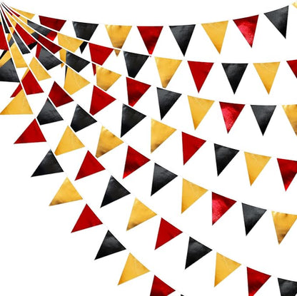 Red Black Gold Party Decorations Metallic Fabric Triangle Pennant Banner Flag by pinkblume
