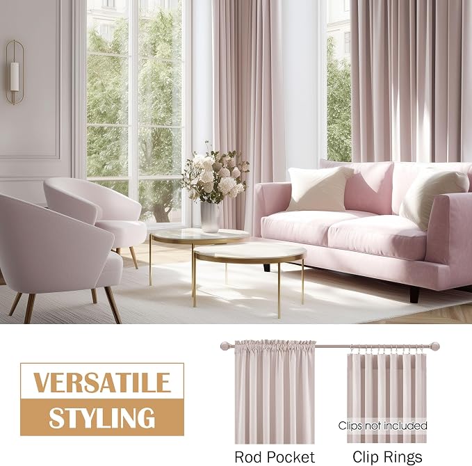 Beauoop Velvet Curtains for Bedroom Living Room Pink 52x108 2 Panels | Soft - Image 5