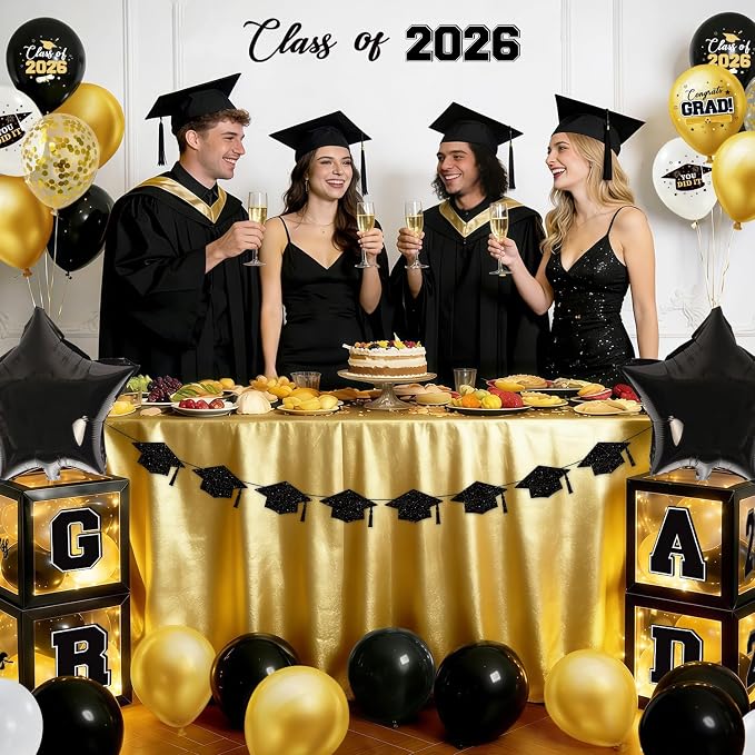 2026 Graduation Decorations Include String LED, Glitter Banner, 4 Black Balloon - Image 7