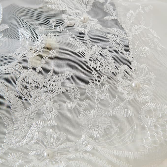 White Sheer Voile Curtains White Embossed Butterflies 96 Inches | Light - Image 4