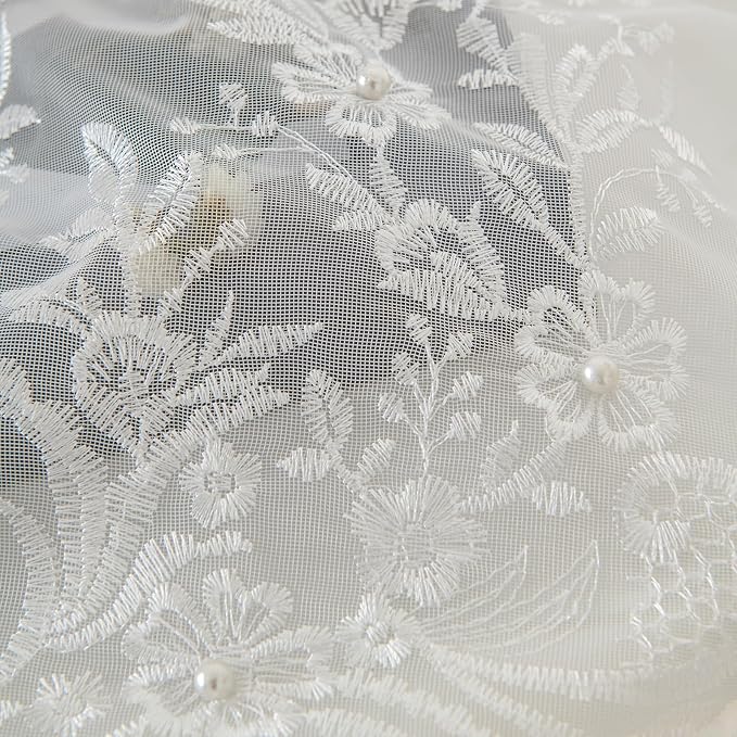 White Voile Curtains, Decorative White Embossed Butterflies Rod Pocket Window - Image 4