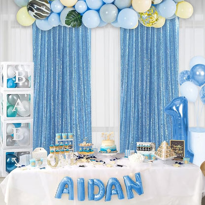Baby Blue Sequin Backdrop Curtains, 2 Panels 4FTx8FT Blue Curtain Backdrop - Image 6