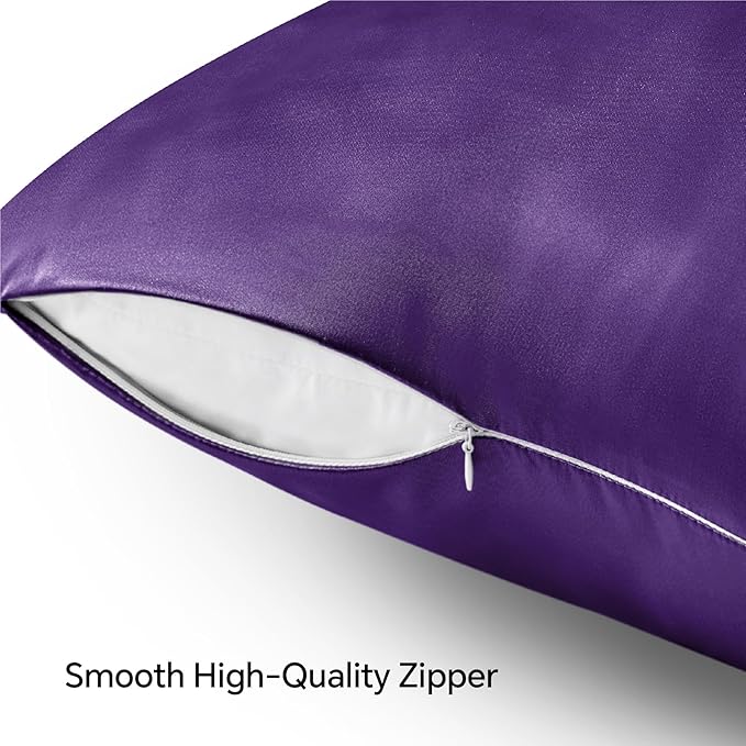 BEDELITE Satin Pillowcase with Zipper, Plum Purple Pillow Cases Queen Size Set of 2, Super Soft and Cooling Similar to Silk Pillow Cases, Gift for Women Men(20x30 Inches)