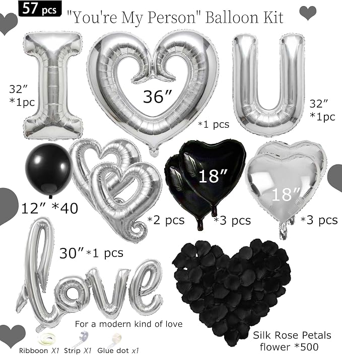 I Love You Balloons for Him/Her Balloons black Sliver romantic balloon kit - Image 7