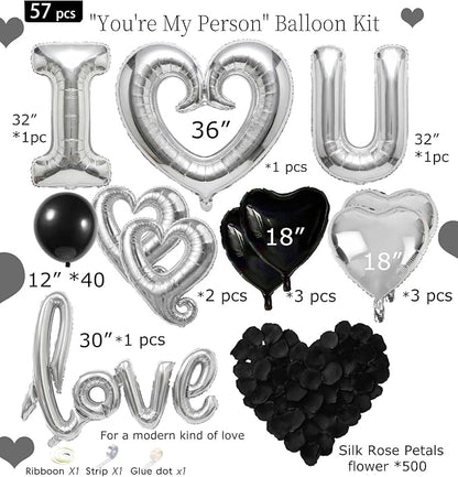 I Love You Balloons for Him/Her Balloons black Sliver romantic balloon kit - Image 7