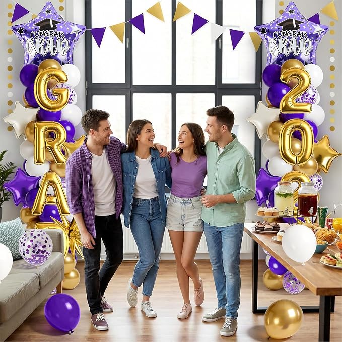 2 Set Adjustable Graduation Balloon Column Stand Kit Purple White Golden - Image 9