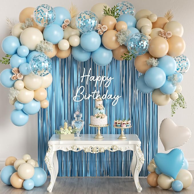 Light Blue Nude Sand White Balloons Arch Kit, Boy Baby Shower Balloons | 157 by MEBAY