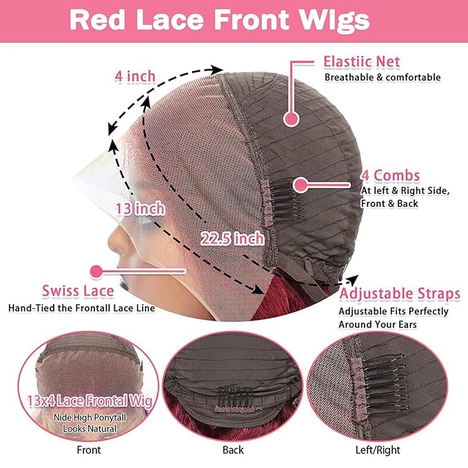 99J Burgundy Wig Human Hair 13x4 Body Wave Lace Front Wigs Human Hair 180 Density Pre Plucked Glueless Wine Red Colored Lace Front Wig for Women 24inch
