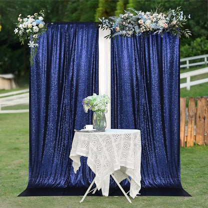 PartyDelight Navy Blue Sequin Backdrop Curtains 5x10ft 2 Panels | Sparkly 3mm - Image 6