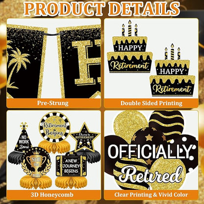 Retirement Party Decorations Black and Gold Happy Retirement Banner - Image 3