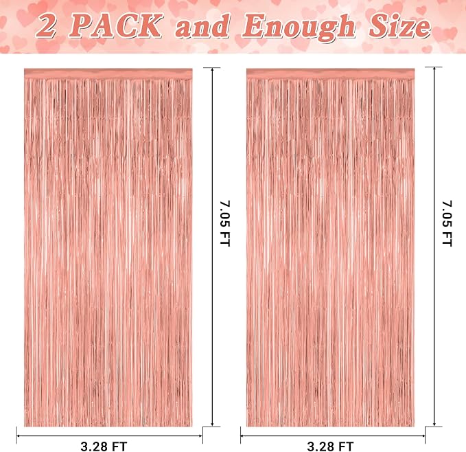ZATAYE 2 Pack Rose Gold New Years Eve Foil Curtain Streamer Decorations | Rose - Image 2